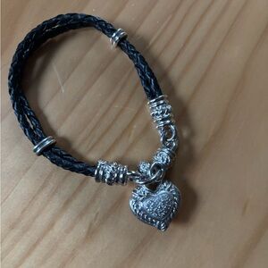Judith Ripka Black Braided Bracelet with Silver Heart Charm